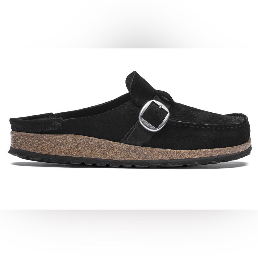 Birkenstock Black Suede Mules with Silver Buckle - Picture 6 of 6